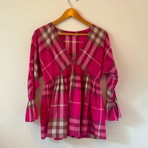 Free People RARE Pink Plaid Top- Small